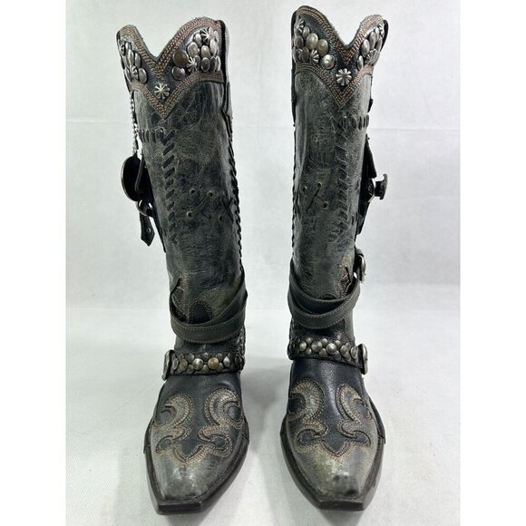 Double D by Old Gringo Frontier Trapper Black Boots 7.5 EUC - Picture 2 of 12